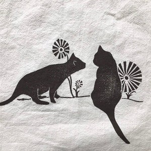 Cats and Daisies Block Printed 100% cotton Flour Sack Towel image 2
