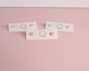 Pink Heart Stud Earrings – Handmade Polymer Clay Earrings
