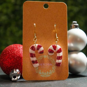 Candy Cane Dangle Earrings – Festive Polymer Clay Jewelry for the Holidays