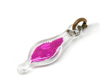 Blown Glass Capsule Charm with Hot Pink Fuscia Wire Inside