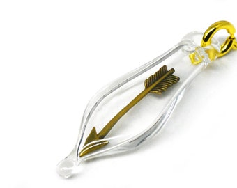 Blown Glass Capsule Charm with Miniature Antique Brass Arrow Inside