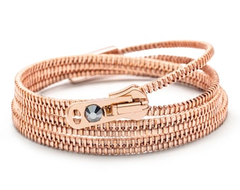 Salmon and Rose Gold Triple Six Zipper Bracelet and Necklace in One