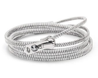 Gray and Steel Triple SIx Zipper Bracelet and Necklace in One
