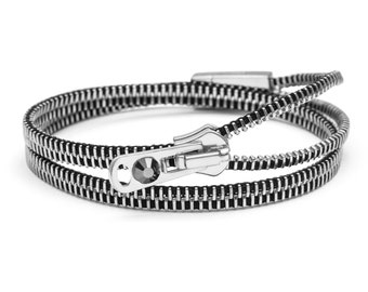Black and Steel double/four Zipper Bracelet and Choker Necklace in One