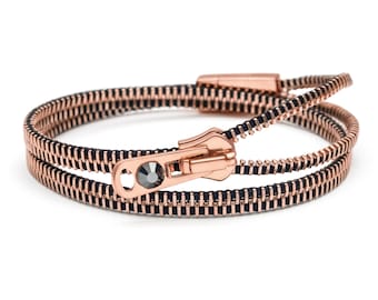 Black and Rose Gold double/four Zipper Bracelet and Choker Necklace in One