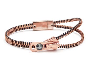Black and Rose-Gold Adjustable Single Zipper Bracelet