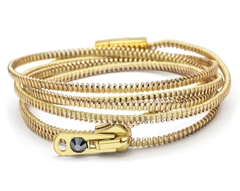 Butter and Gold Triple Six Zipper Bracelet and Necklace in One