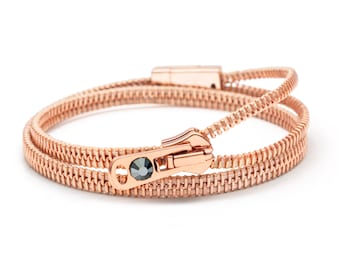 Salmon and Rose Gold double/four Zipper Bracelet and Choker Necklace in One