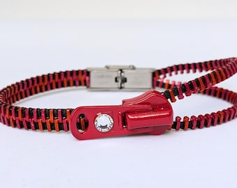 Bright Red and Black - Adjustable Single Zipper Bracelet