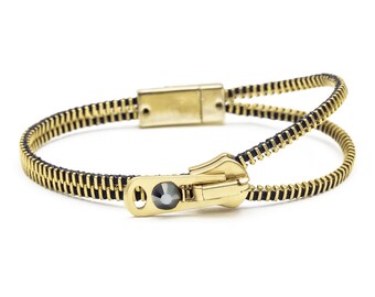 Black and Gold Adjustable Single Zipper Bracelet