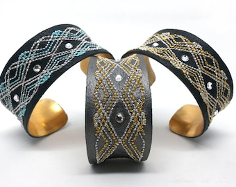 Embroidered Bounty Cuffs (black, turquoise or steel)