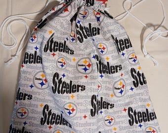 Drawstring Bag Tote NFL, Pittsburgh Steelers, Football, Re-usable Gift Bag, Lined,Travel Bag, Shoe Bag, Kindle, IPad Bag