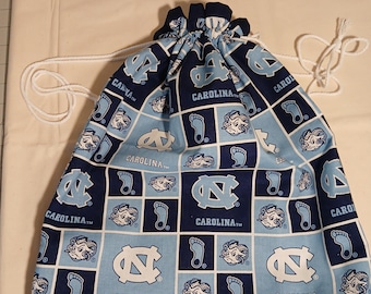 Drawstring Bag Tote NCAA UNC Tarheels Basketball Football, Re-usable Gift Bag, Lined,Travel Bag, Shoe Bag, Kindle, IPad Bag