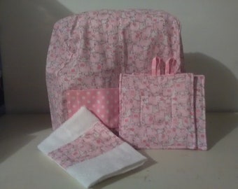 Appliance Gift Set Mixer Cover, Hand Towel, Set of Two Pot Holders Dust Cover, Mixer Protector kitchen linen Optional Pocket, Cupcakes