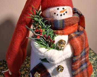 Snowman chubby handmade, winter, elegant, Christmas doll, Country, Holiday Gift Winter decor Holidays, country farmhouse