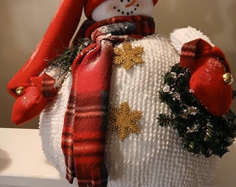 Snowman fatty handmade, winter, elegant, hobnail Christmas doll, Country, Holiday Gift Winter decor Holidays, country farmhouse