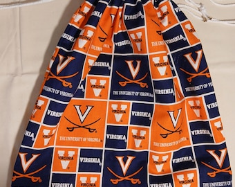 Drawstring Bag Tote University of Virginia, ACC Basketball Cavaliers, Re-usable Gift Bag, Lined, Travel Bag, Shoe Bag, Kindle or IPad Bag