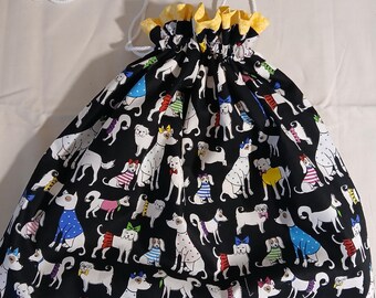 Drawstring Bag Tote Dog, Puppies, Pets, Arf, Bark Re-usable Gift Bag, Lined,Travel Bag, Shoe Bag, Kindle, IPad Bag