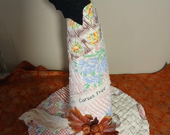 Witch Hat Antique Quilt  Decorative Halloween Centerpiece, October 31