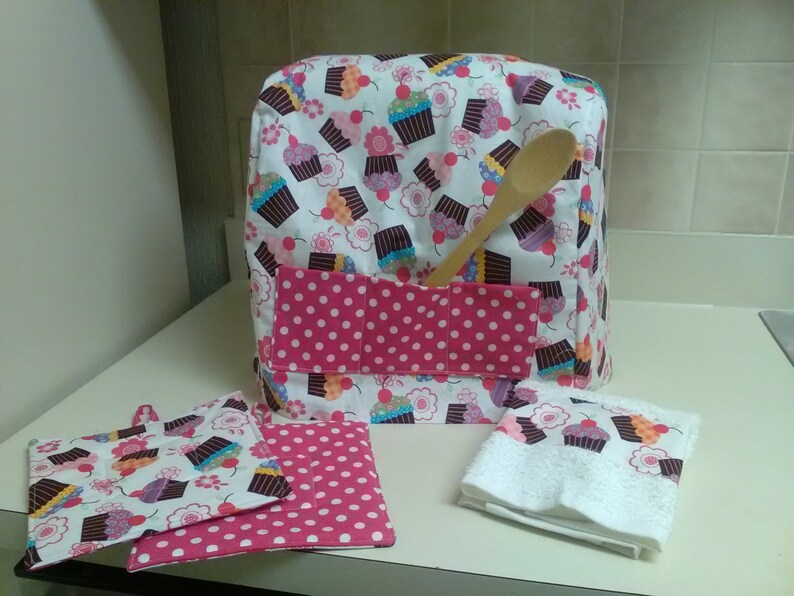 Gift Set Mixer Cover Towel Pot Holder Kitchenaid Sunbeam Oster Bridal Shower Cupcakes Baking Baker Kitchen Linen