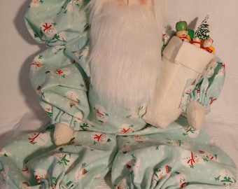 Santa Handmade Stuffed Doll Sleepy Santa with Bag, Christmas, Holidays, Gift, Decoration, Santa Claus
