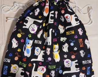 Drawstring Bag Tote Cats, Kittens, animals, Re-usable Gift Bag, Lined,Travel Bag, Shoe Bag, Kindle, IPad Bag