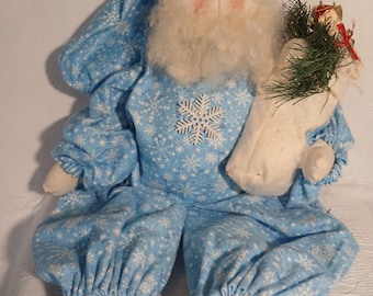 Santa Handmade Stuffed Doll Sleepy Santa with Bag, Christmas, Holidays, Gift, Decoration, Santa Claus