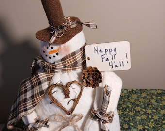 Snowman chubby handmade, winter, elegant, Christmas doll, Country, Holiday Gift Winter decor Holidays, country farmhouse