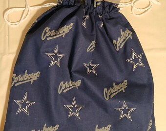 Drawstring Bag Tote NFL, Dallas Cowboys, Football, Texas, Re-usable Gift Bag, Lined,Travel Bag, Shoe Bag, Kindle, IPad Bag
