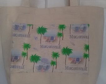 Recycleable Grocery and Market Tote Farmer's Market Bag  Lightweight Canvas, Jimmy Buffett, Margaritaville, Environmentally friendly.