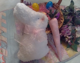 Bunny Thumper Sherpa, Rabbit Carrots Fabric Stuffed Peter Cottontail Easter Home Decor, Country, Farmhouse, Country Chic, Gift