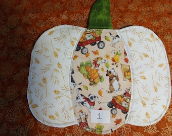 Trivet or Hot Mat, Reversible Fall, Autumn  and Thanksgiving Pumpkin shaped Seasonal table topper center mat  Pot Holder Gift