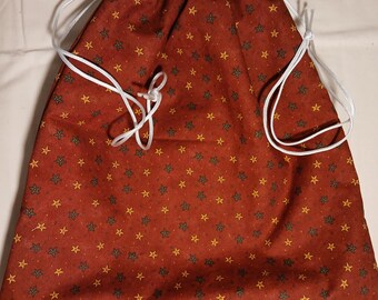 Drawstring Bag Tote, Patriotic Burgundy with starsBoat Bag Re-usable Gift Bag, Lined,Travel Bag, Shoe Bag, Kindle, IPad Bag