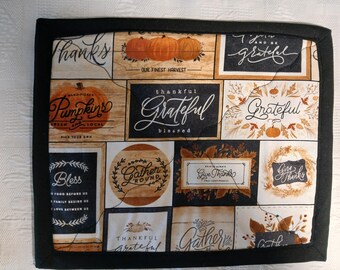 Trivet or Hot Mat, Reversible Fall, Autumn  and Thanksgiving Grateful Give Thanks Seasonal table topper center mat