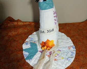 Witch Hat Antique Quilt  Decorative Halloween Centerpiece, October 31