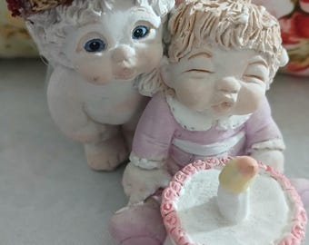 Dreamsicle Figure:  "Birthday Wishes" #10166  Large Cherub with baby and birthday cake collector item, gift