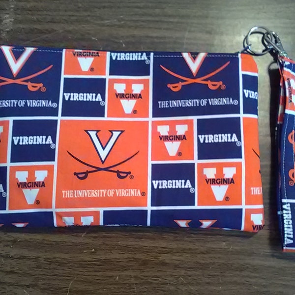 Purse, Small, Zippered Closure, U of Virginia, UVA, Cavaliers, Wahoos, NCAA, Detachable Wristlet Key Fob, Fabric Pocketbook, Lined,