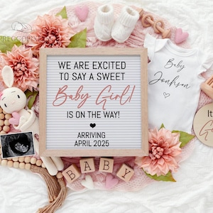 Anuncio de embarazo de niña Anuncio de bebé digital Revelación de género de niña Revelación de redes sociales Plantilla editable Es una hermanita niña