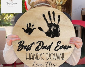 Gepersonaliseerde beste vader ooit zonder twijfel handafdruk houten deurbord, papa deurhanger, teken, cadeau voor papa, Vaderdagcadeau, welkom deurbord