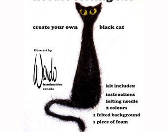 Needle Felting Kit.  Black Cat