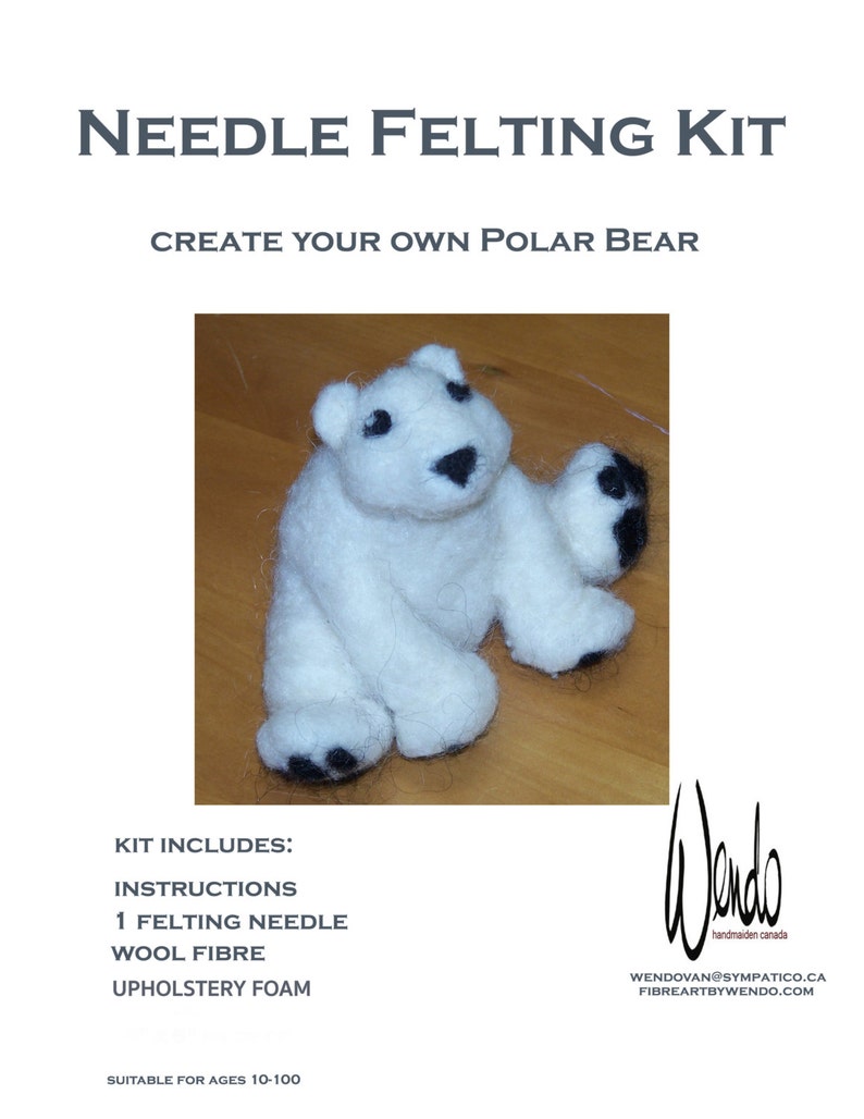 Needle Felting Kit. Polar Bear image 1