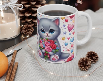 Cute British Shorthair kitten Valentine's Day Ceramic Mug 11oz Gift for Favorite Person Girlfriend Woman Wife
