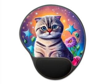 Mouse Pad SCOTTISH FOLD KITTEN With Wrist Rest, Gift for a Cat Lover, Birthday, Student