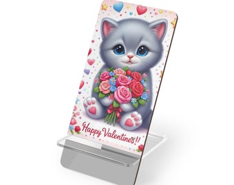 Valentine's Day British Shorthair kitten Mobile Display Stand for Smartphones Cute Gift Girl Teenager Woman Wife