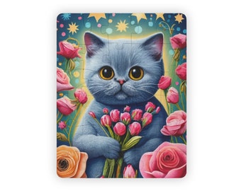 Kids' Puzzle BLUE BRITISH SHORTHAIR kitten Cute Gift for Cat Lover, Boy Girl 30-Piece