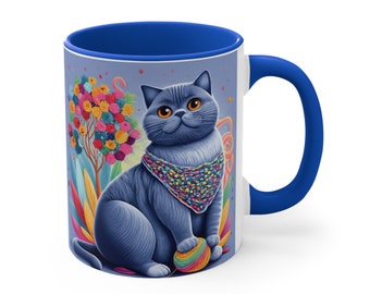 I Love Cats and Tatting Colorful Accent Mug 11 oz Gift for Cat Lover Birthday Girl Woman Teenager Grandma Frivolte