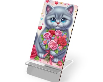 Cute Valentine's Day British Shorthair kitten Mobile Display Stand for Smartphones Gift Girl Teenager Woman Wife