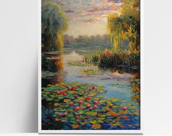 Impression artistique paysage de nénuphars inspiré de Monet