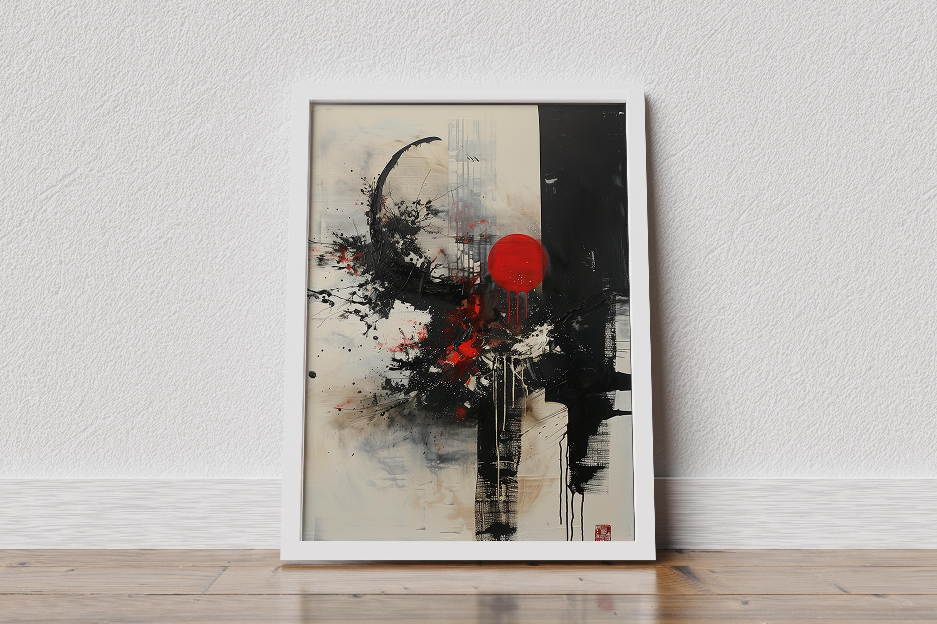 Japanese Abstract Art Print - Bold Red and Black Ink Splash - Zen ...