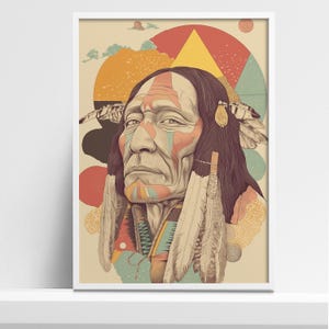 Impresión de arte psicodélico de chamán nativo americano de estilo años 70: póster de inspiración vintage para decoración del hogar estilo bohemio